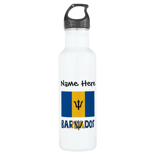 Garrafa Bandeira de Barbados Personalizada com Nome  (Frente)