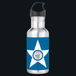 Garrafa Bandeira de Houston, Texas Water Bottle<br><div class="desc">Garrafa de água com bandeira de Houston,  Texas; bandeira azul com selo de Houston numa estrela branca,  com ilustração de um trem</div>