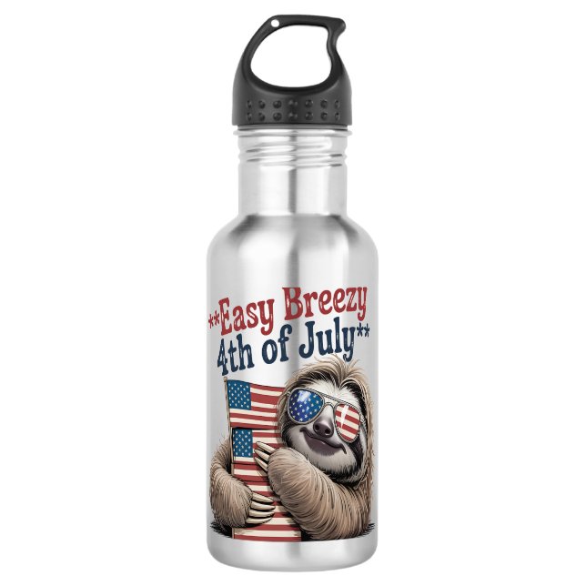 Garrafa Bandeira de Hugging Sloth 4 de julho (Frente)