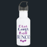 Garrafa bate-papo, riso, rolo - bunco<br><div class="desc">Este é um design gráfico inspirado Bunco do divertimento. Featured é as palavras: Bate-papo,  riso,  rolo,  Bunco.  Igualmente são incluídos três dados do bunco.  Presente de aniversário perfeito,  hospedeira ou um prêmio de Bunco.</div>