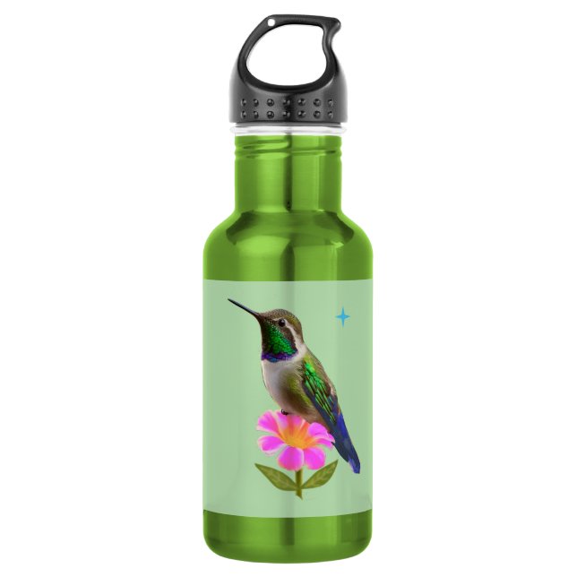 Garrafa Beija-flor moderno com flor em verde menta claro (Frente)