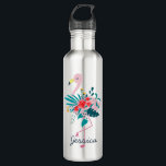 Garrafa Bela Arte Floral Flamingo Tropical Personalizada<br><div class="desc">Bonito garrafa de água floral flamingo personalizada.</div>