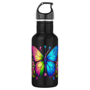 Garrafa Beleza Simétrica: Borboleta Rosa e Azul