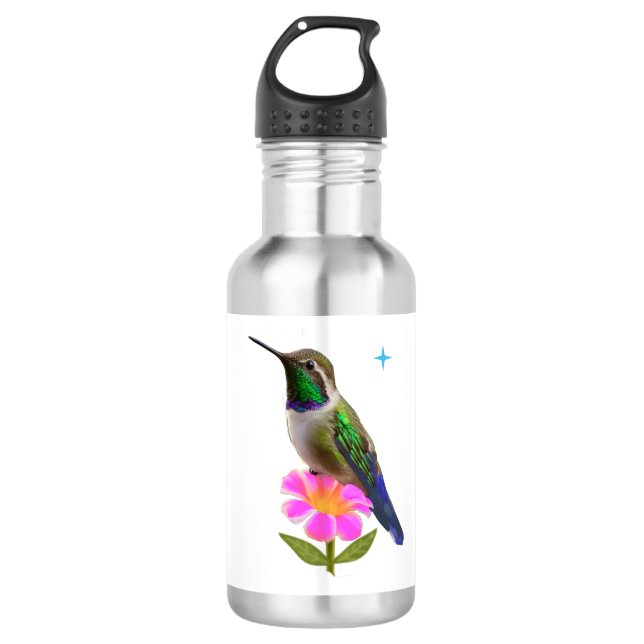 Garrafa Belo Beija-flor Moderno com Flor em Branco (Frente)