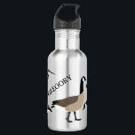 Garrafa Bird Lovers Canada Geese Ilustração Personalizada<br><div class="desc">Crie um presente personalizado perfeito para amantes de pássaros. Esta garrafa de água personalizada tem ilustrações realistas do estilo dos gansos canadenses em branco-marrom e preto. No meio do gráfico está um ponto para adicionar um nome em letras negras.</div>