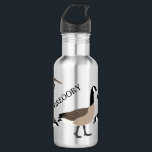 Garrafa Bird Lovers Canada Geese Ilustração Personalizada<br><div class="desc">Crie um presente personalizado perfeito para amantes de pássaros. Esta garrafa de água personalizada tem ilustrações realistas do estilo dos gansos canadenses em branco-marrom e preto. No meio do gráfico está um ponto para adicionar um nome em letras negras.</div>