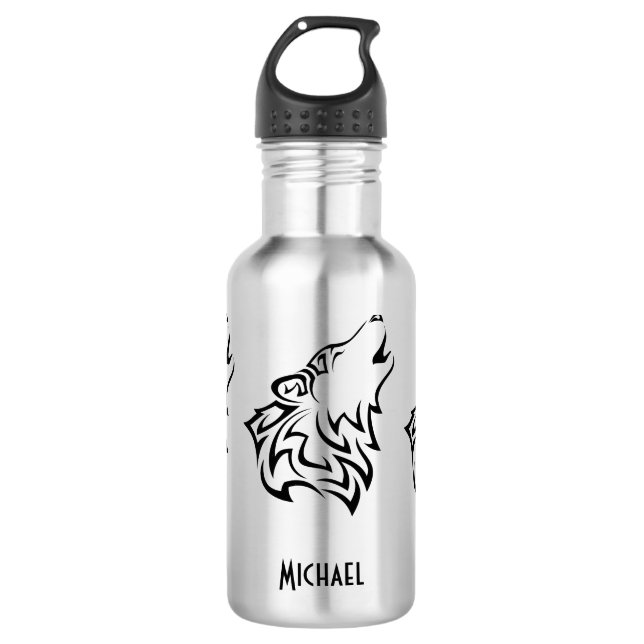 Garrafa Black Howling Wolf Tribal Vetor Add Name (Frente)