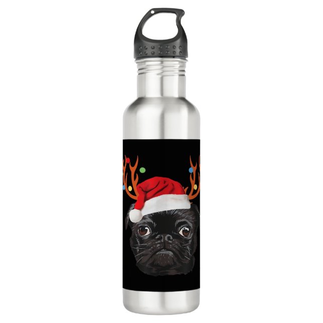 Garrafa Black Pug Santa Christmas Reindeer Christmas Light (Frente)