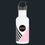 Garrafa Bloco de Cor do Monograma da Tela Legal Retroativa<br><div class="desc">Um designer procura a sua vida diária ocupada num padrão geométrico de arte contemporânea da pop, adicionando uma vibração retrorreflectora a esta garrafa de água monificada. Com o apelo do designer chic, este design tem faixas pretas e blocos cor-de-rosa com uma proeminente armação redonda em torno do seu monograma. Personalize...</div>