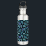 Garrafa Blue Floral Paisley Retro<br><div class="desc">Blue Floral Paisley Frasco de aço inoxidável retrô</div>