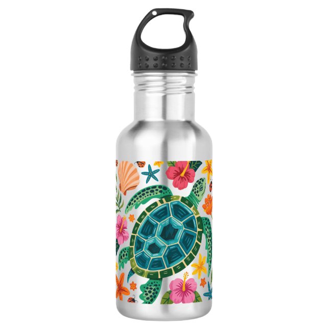 Garrafa Boho Floral Sea Turtle (Frente)