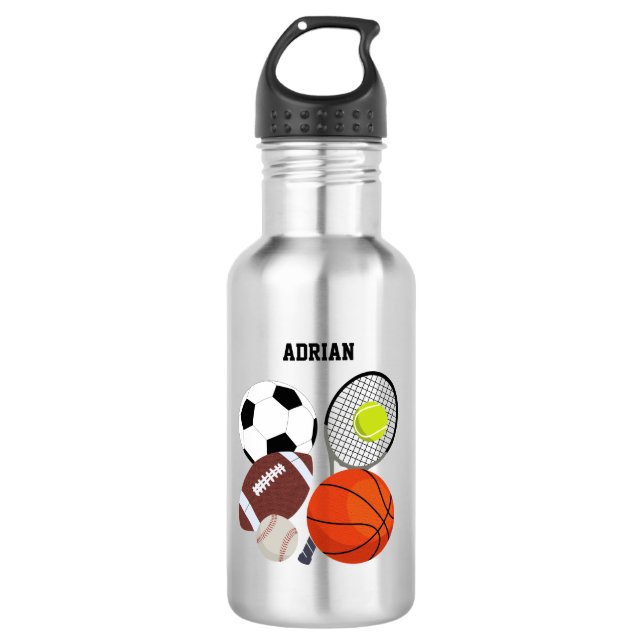 Garrafa Bolas Esportivas Personalizadas Nome Escola  (Frente)