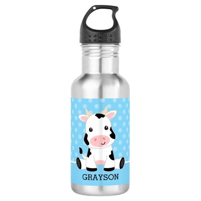 Garrafa Bolinhas Azul de Vaca Menino Personalizado (Frente)