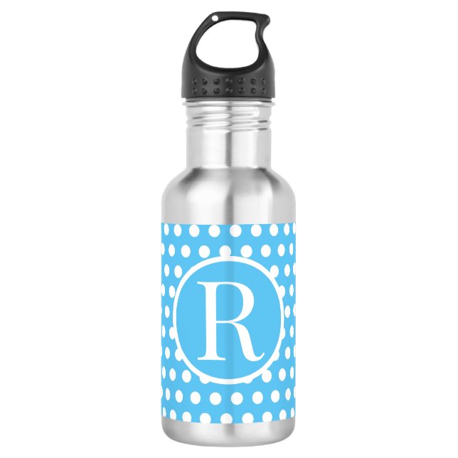 Garrafa Bolinhas inicial personalizada azul (Frente)