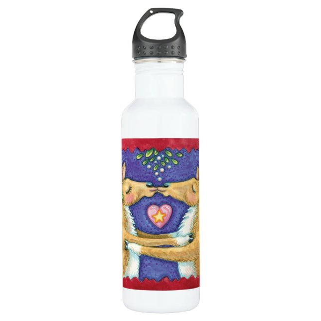 Garrafa Bonita Reindeer de Natal, Romântico Beijo w Mistle (Frente)