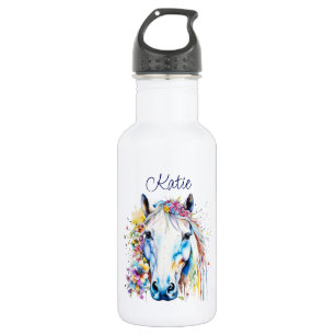 Garrafa Bonito Cavalo Branco Floral Personalizado
