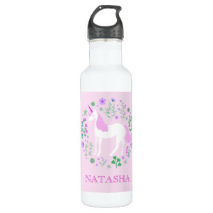 Garrafa Bonito Cor-de-Rosa Floral do Unicórnio Personaliza