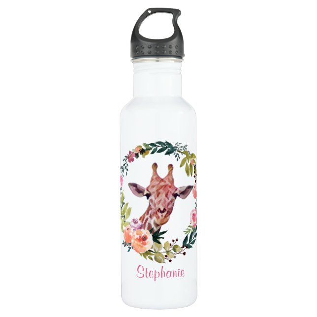 Garrafa Bonito Girafa Floral Watercolor Personalizada (Frente)