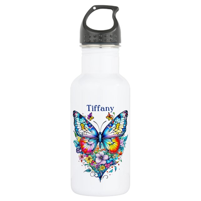 Garrafa Borboleta e Coração Floral Personalizado (Frente)