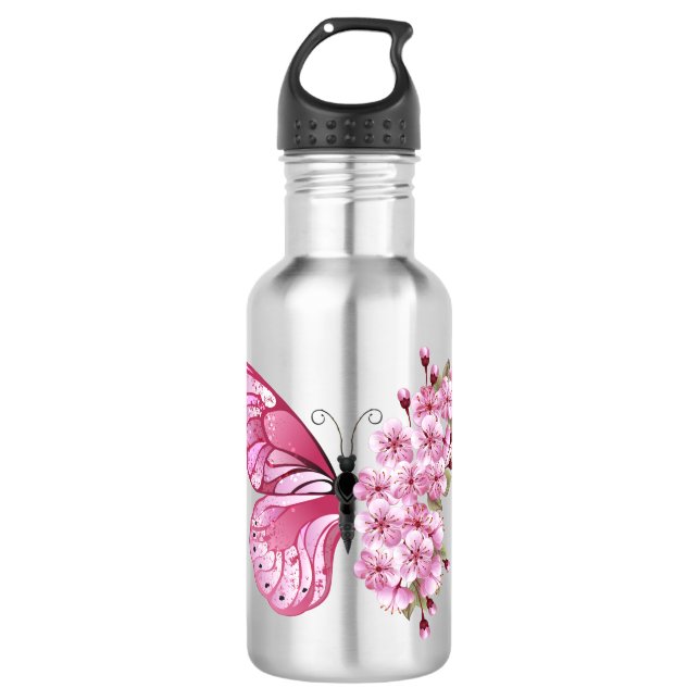 Garrafa Borboleta Flor com Sakura Rosa (Frente)
