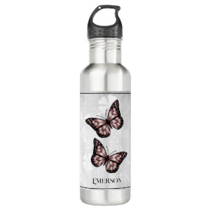 Garrafa Borboleta Rosa Floral Personalizada