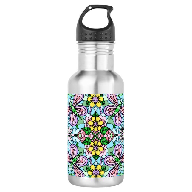 Garrafa Borboleta rosa Mandala Whimsical Drake (Frente)