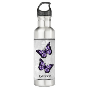 Garrafa Borboleta Roxa Floral Personalizada