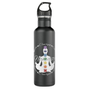 Garrafa Botella De Agua Yoga Loto Chakras Namaste Blanco