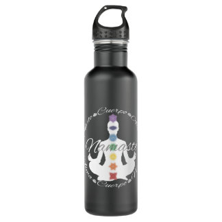 Garrafa Botella De Agua Yoga Loto Chakras Namaste Blanco