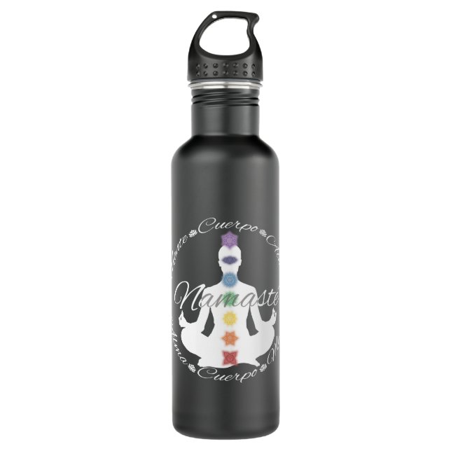 Garrafa Botella De Agua Yoga Loto Chakras Namaste Blanco (Frente)
