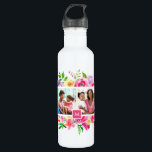 Garrafa Bright Blooms 4 Colagem de Fotos Monogramada<br><div class="desc">Garrafas de água monogramadas personalizadas personalizadas com suas fotos e texto. Este design de giro divertido apresenta uma borda floral colorida de aquarela ao redor de um modelo de colagem de fotos com espaço para 4 fotos quadradas do Instagram. Adicione seu monograma inicial ou outro texto personalizado em um quadro...</div>