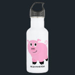 Garrafa Brinquedo personalizado de cor rosa rosa adorável<br><div class="desc">Garrafa-Rosa Personalizada de Cartoon Portoon Porquinho Adorável. Porco divertido com rabo-de-porco coalhado e focinho-porco em rosa brilhante. Personalize com o nome em preto por baixo deste animal bonitinho de fazenda de desenho animado. Suco divertido temia suprimentos escolares e decoração domiciliar.</div>