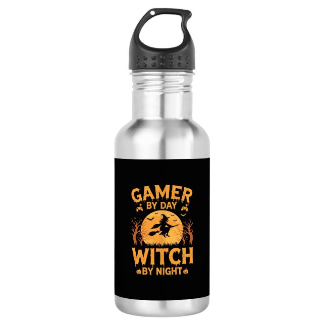 Garrafa Bruxa Gamer Design de Halloween de Jogos (Frente)