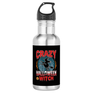 Garrafa Bruxa Louca do Halloween Voa Broom Design de Terro