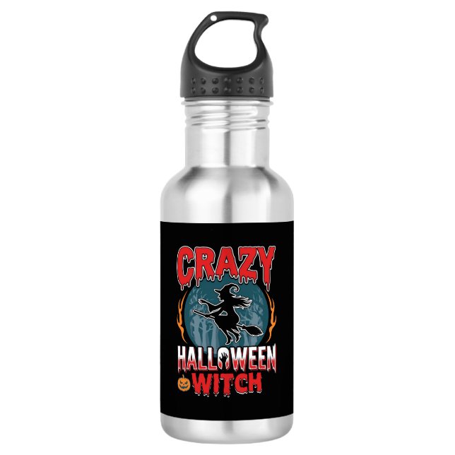 Garrafa Bruxa Louca do Halloween Voa Broom Design de Terro (Frente)