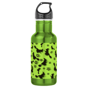 Garrafa bruxa voadora entre as estrelas na noite de Hallow