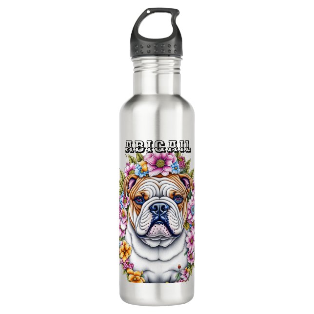 Garrafa Bulldog Personalizado e Flores Whimsical (Frente)