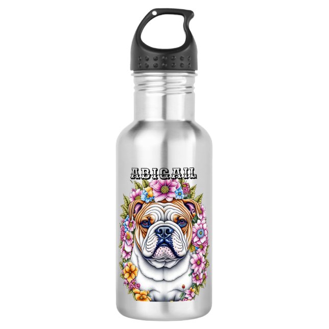 Garrafa Bulldog Personalizado e Flores Whimsical (Frente)