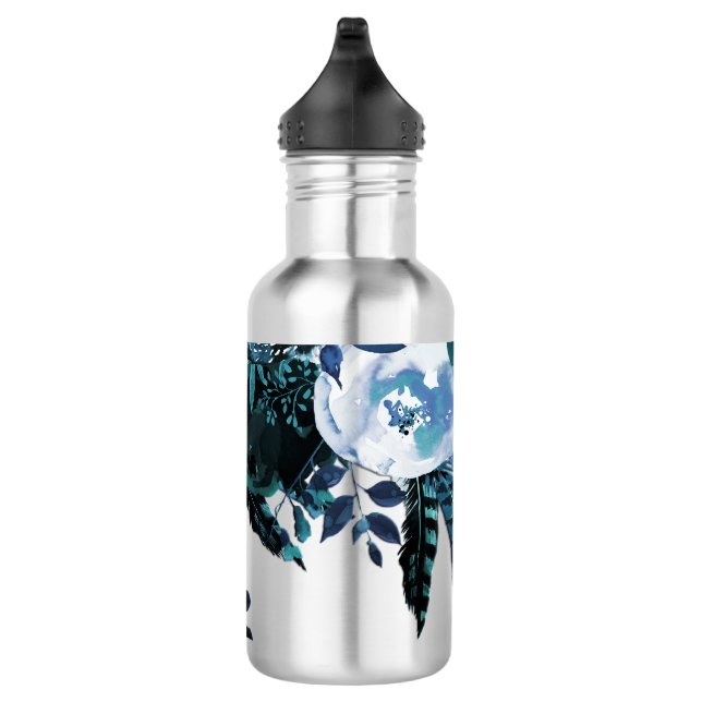 Garrafa Buquê Floral Azul Elegante com Nome (Direita)
