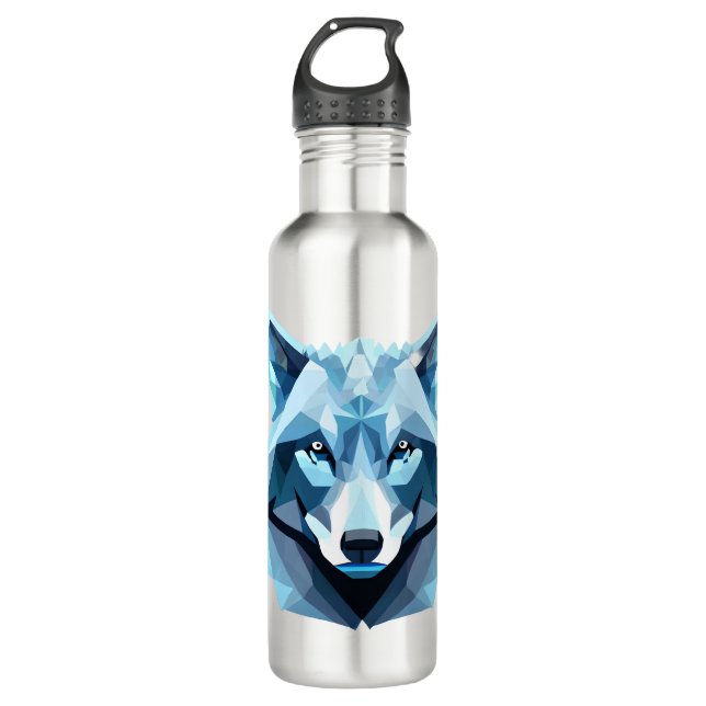 Garrafa Cabeça de Lobo Geométrico Azul (Frente)