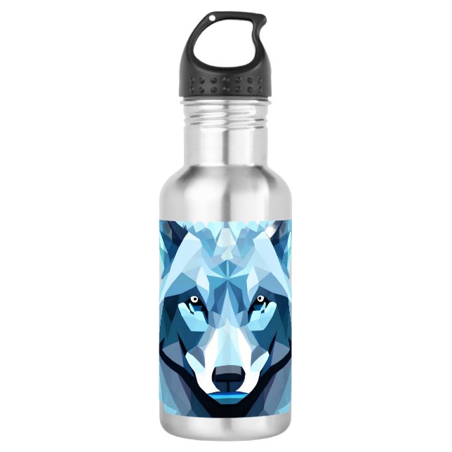 Garrafa Cabeça de Lobo Geométrico Azul (Frente)