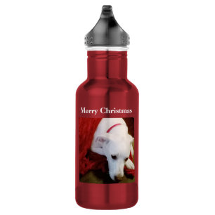 Garrafa Cachorro Branco Bonito Neve Cachorro Vermelho