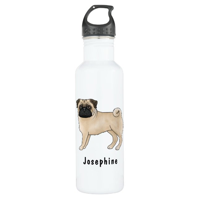 Garrafa Cachorro De Cartoon Cute De Pug Fawn Com Nome Pers (Frente)