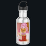 Garrafa Cachorro de Natal bonito com foto de Arco rosa<br><div class="desc">Garrafa de água com um adorável cão de Natal vestindo uma bela gravata de arco rosa-xadrez. Este pequeno animal de estimação está sentado dentro uma caixa de chapéu branco. Uma árvore branca decorada com luzes cor-de-rosa no fundo. As luzes estão desfocadas, o que lhe dá um efeito mágico de boque....</div>