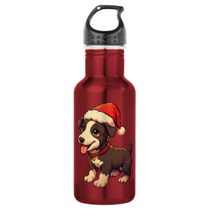 Garrafa Cachorro de Natal Fofo e Alegre com Chapéu de Papa