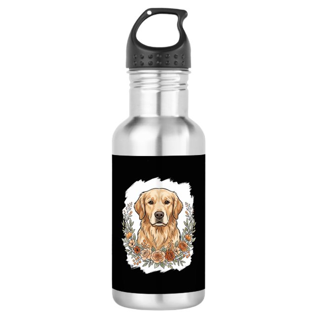 Garrafa Cachorro Dourado Floral Sublimação (Frente)