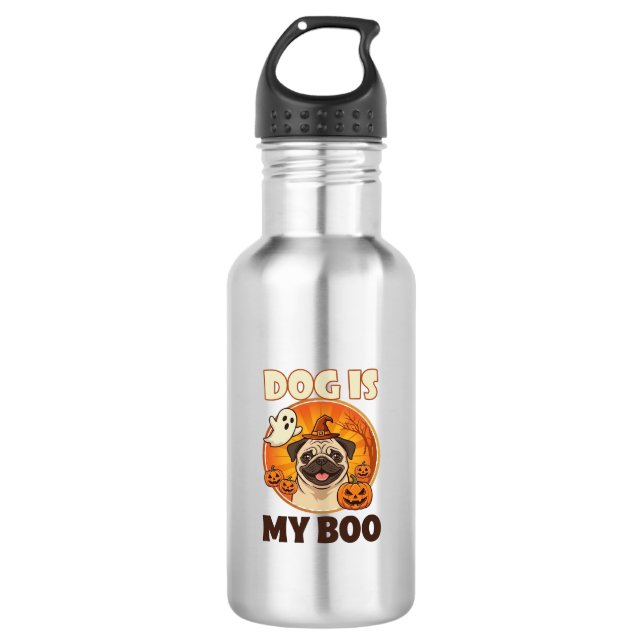 Garrafa Cachorro É Pug Boo Fantasma de Halloween Abóbora (Frente)