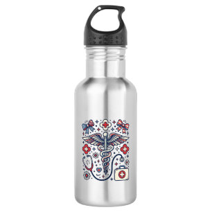 Garrafa Caduceu Médico Vintage Patriota Enfermeira Vetor D