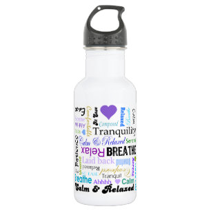 Garrafa Calma e tipografia de relaxamento das palavras do