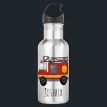 Garrafa Caminhão e nome do motor de incêndio<br><div class="desc">Este design de garrafa de água para crianças modernas e bonitinhas apresenta um caminhão com motor de incêndio vermelho,  com espaço para você adicionar seu nome de garotos em tipografia peculiar. O perfeito presente de bombeiro e bombeiro para a escola.</div>